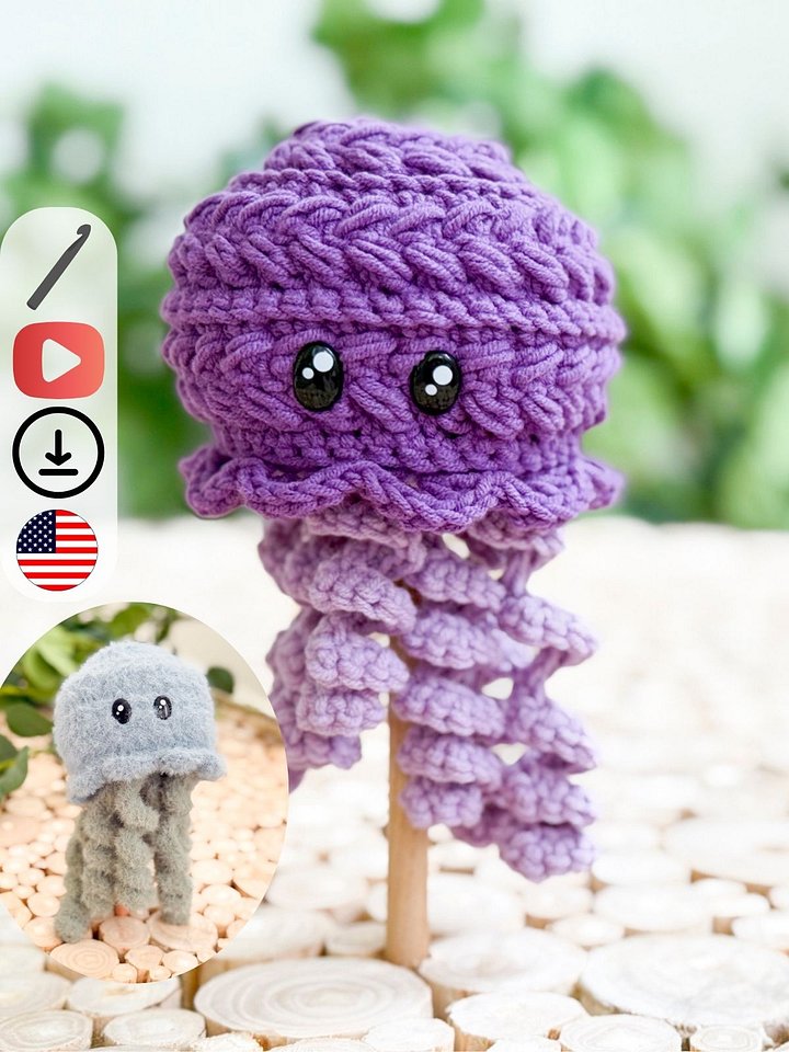 How to Crochet a Jellyfish | Easy No-Sew Amigurumi with Wheat Stitch product image (1)