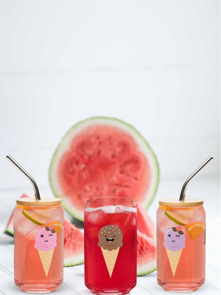 3 Ice Cream Cone Characters on Can Shaped Glass product image (1)