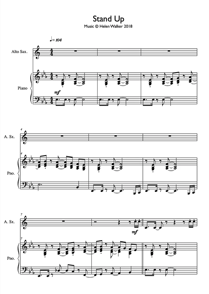 Stand Up (Alto Sax & Piano - Score & Parts) product image (1)