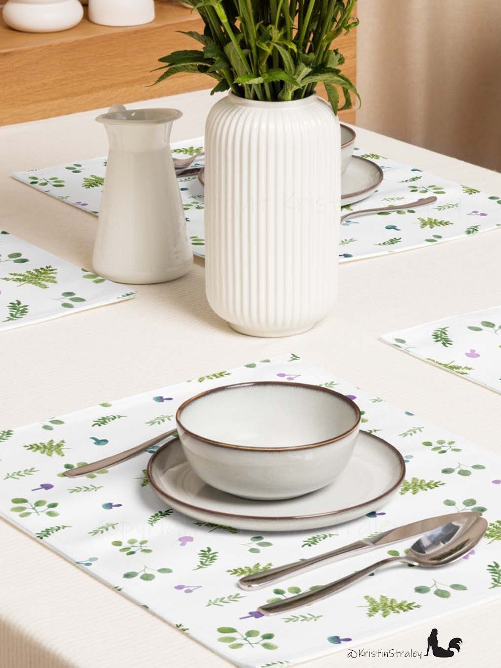 Woodland Ferns & Mushrooms on White Placemat Set product image (5)