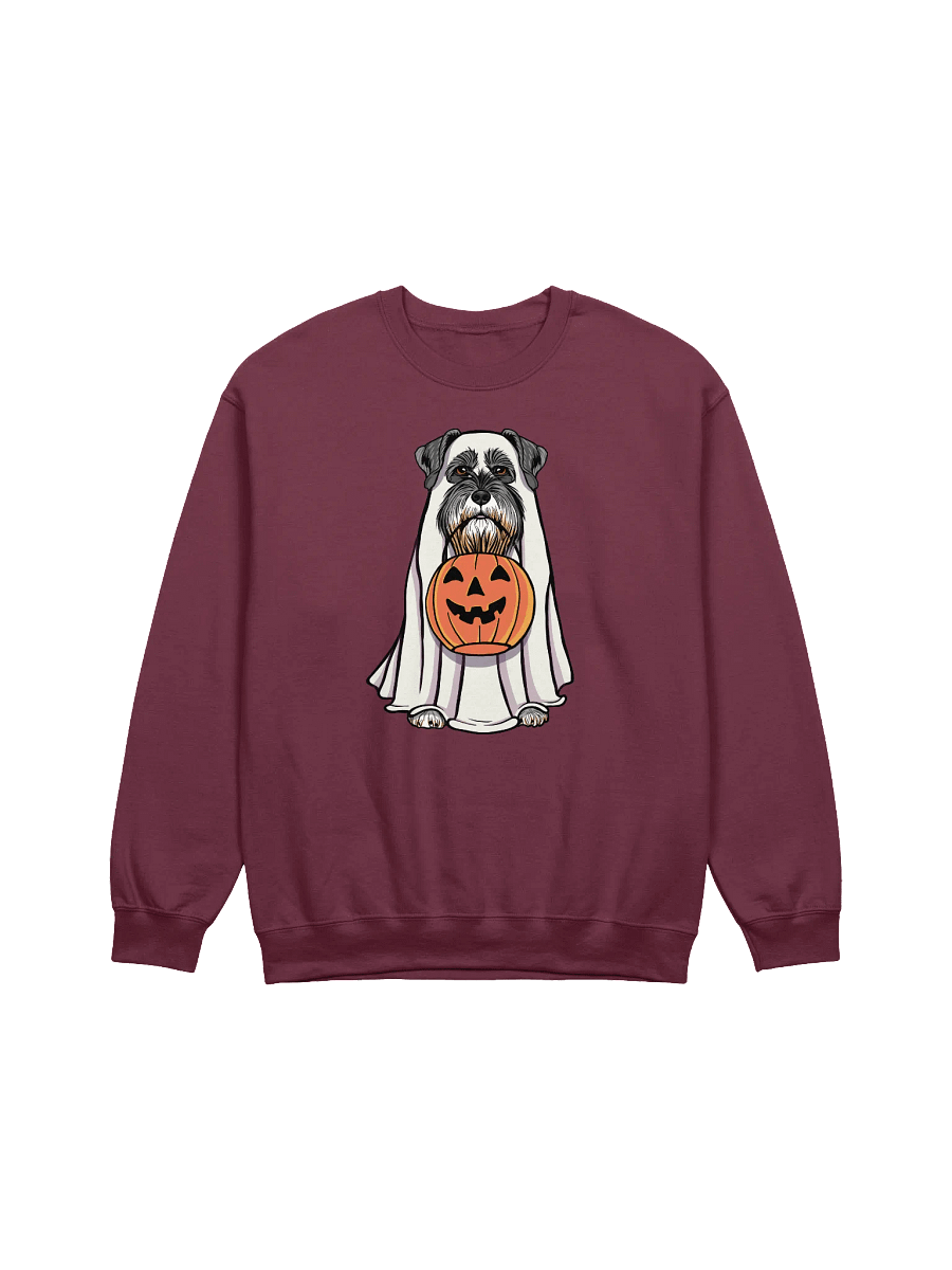 Funny Halloween Schnauzer Sweatshirt | Funny Schnauzer Wearing a Ghost Costume and Holding a Pumpkin Basket product image (12)