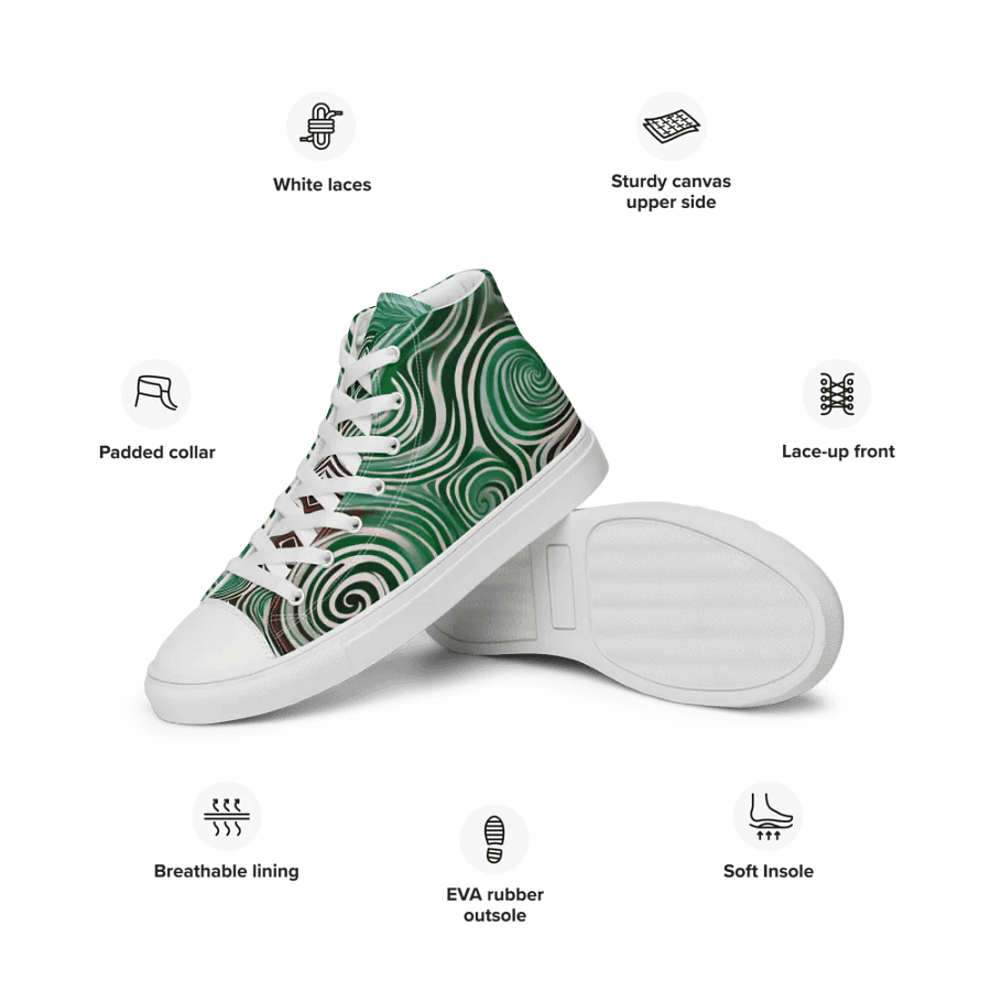 Funky Cool Green Liquid Tie-Dye Men's High-Top Canvas Shoes product image (11)