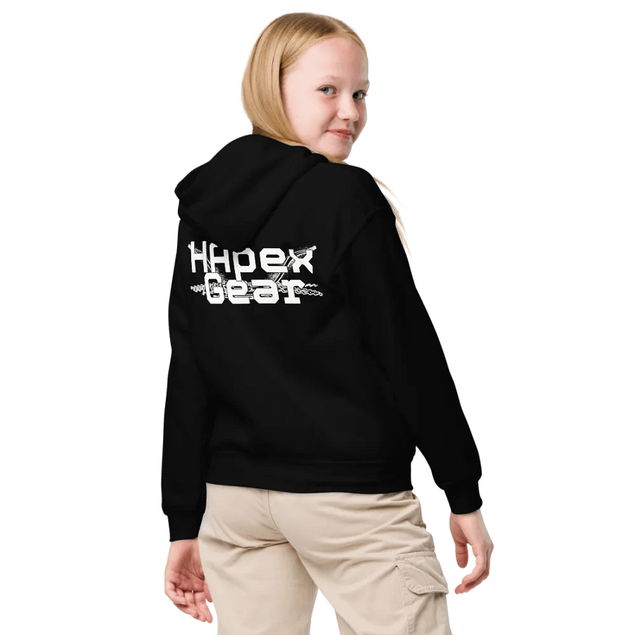 Youth Heavy Blend Hoodie - Embroidered - White HApex Gear Black Logo product image (4)