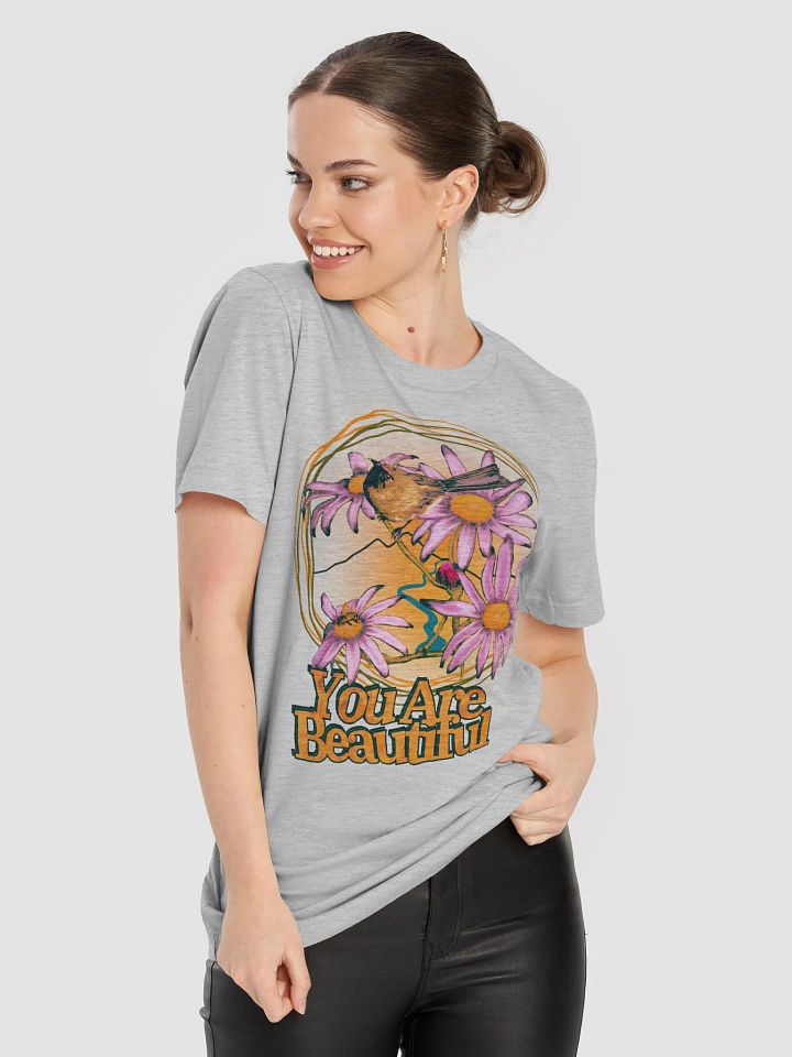 Unisex Kinship - You are Beautiful - Daisy and Bellbird 60s vibe Tee (Heather version shirts) product image (2)