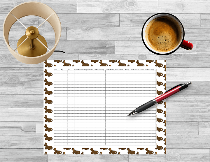 🐾 Dachshund-Themed Medical Appointment Tracker | Printable Health Visit Log product image (1)