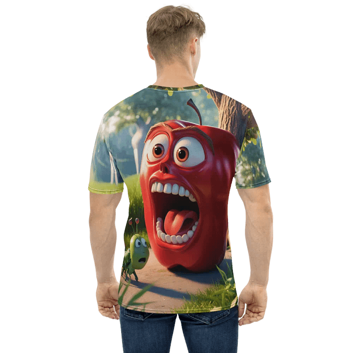 Surprised Apple & Caterpillar Cartoon T-Shirt - Custom Design Tee product image (2)