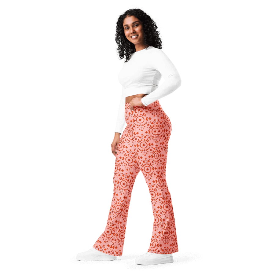 Boho Floral Orange Flare Leggings product image (5)