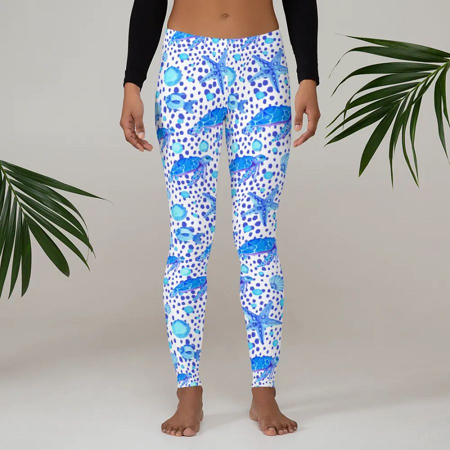 ladies leggings with sea turtle print.  Ideal gift fot the nature andeco lover. product image (4)