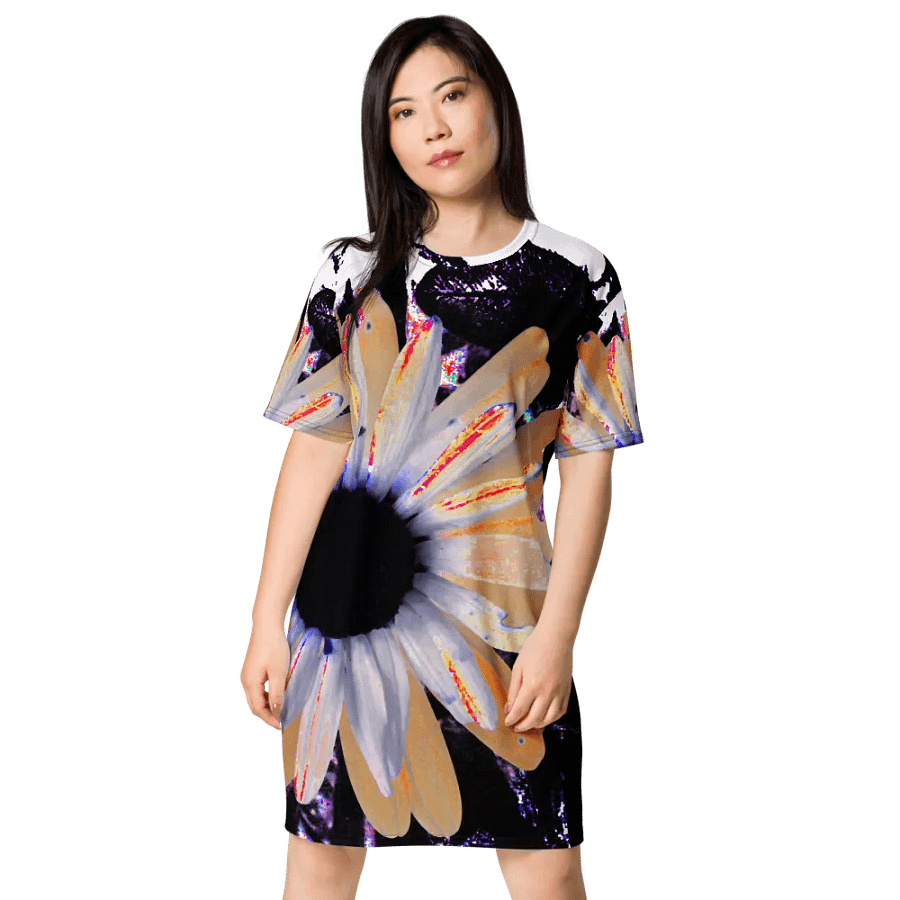 Abstract Neon Daises Ladies T Shirt Dress product image (1)