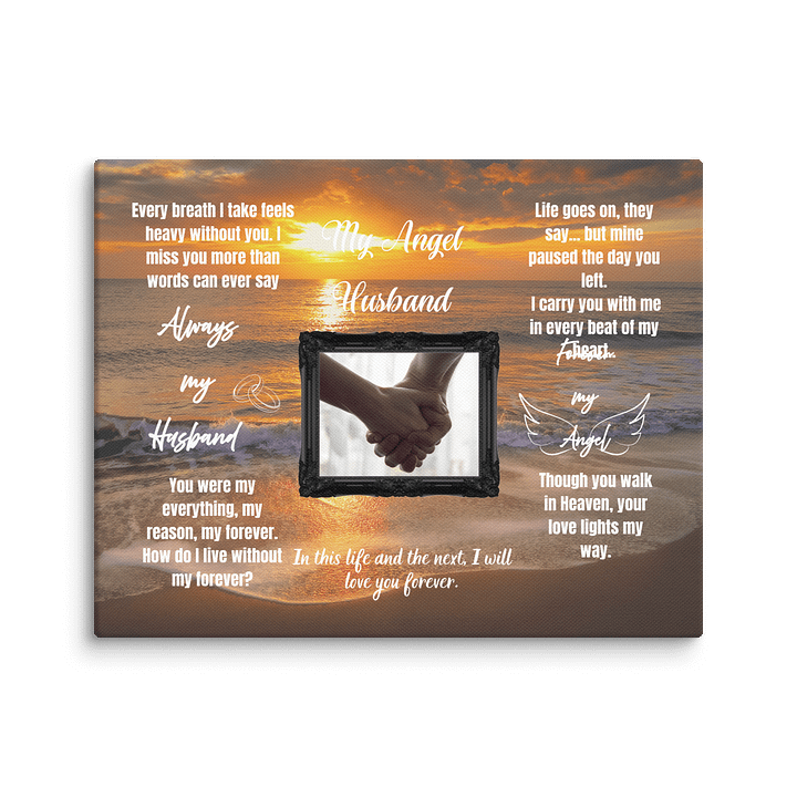 My Angel Husband in Heaven Canvas | Memorial Wall Art | Sympathy Gift for Loss of Husband | Remembrance Decor | Bereavement Gift for Widow product image (1)
