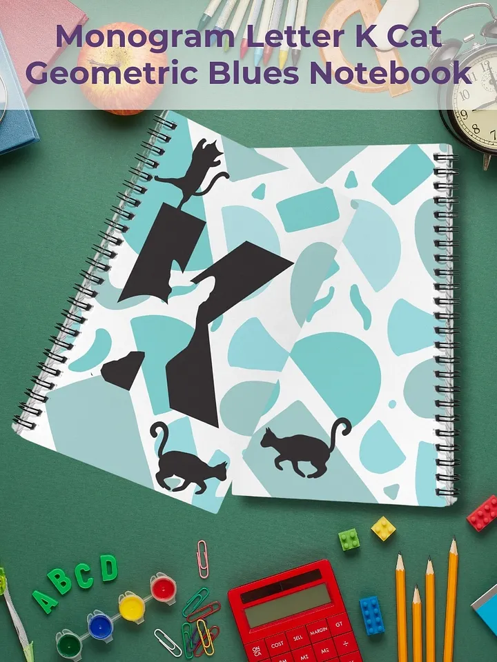 Monogram Letter K Cat Lover Geometric Blues Notebook product image (1)
