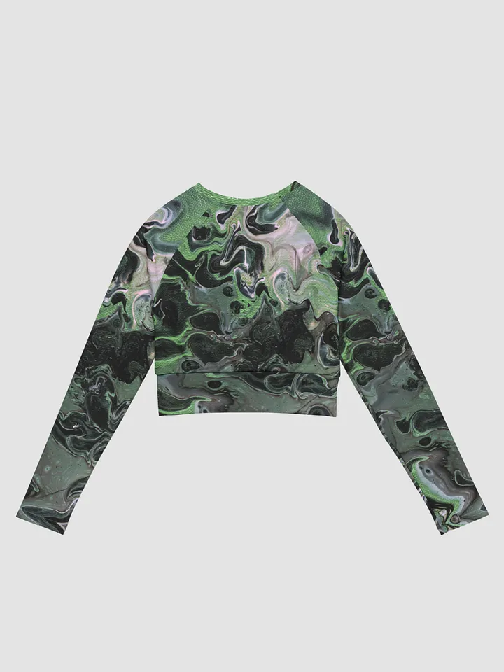Metallic Green Fluid Acrylic All-Over Print Long Sleeve Crop Top product image (2)