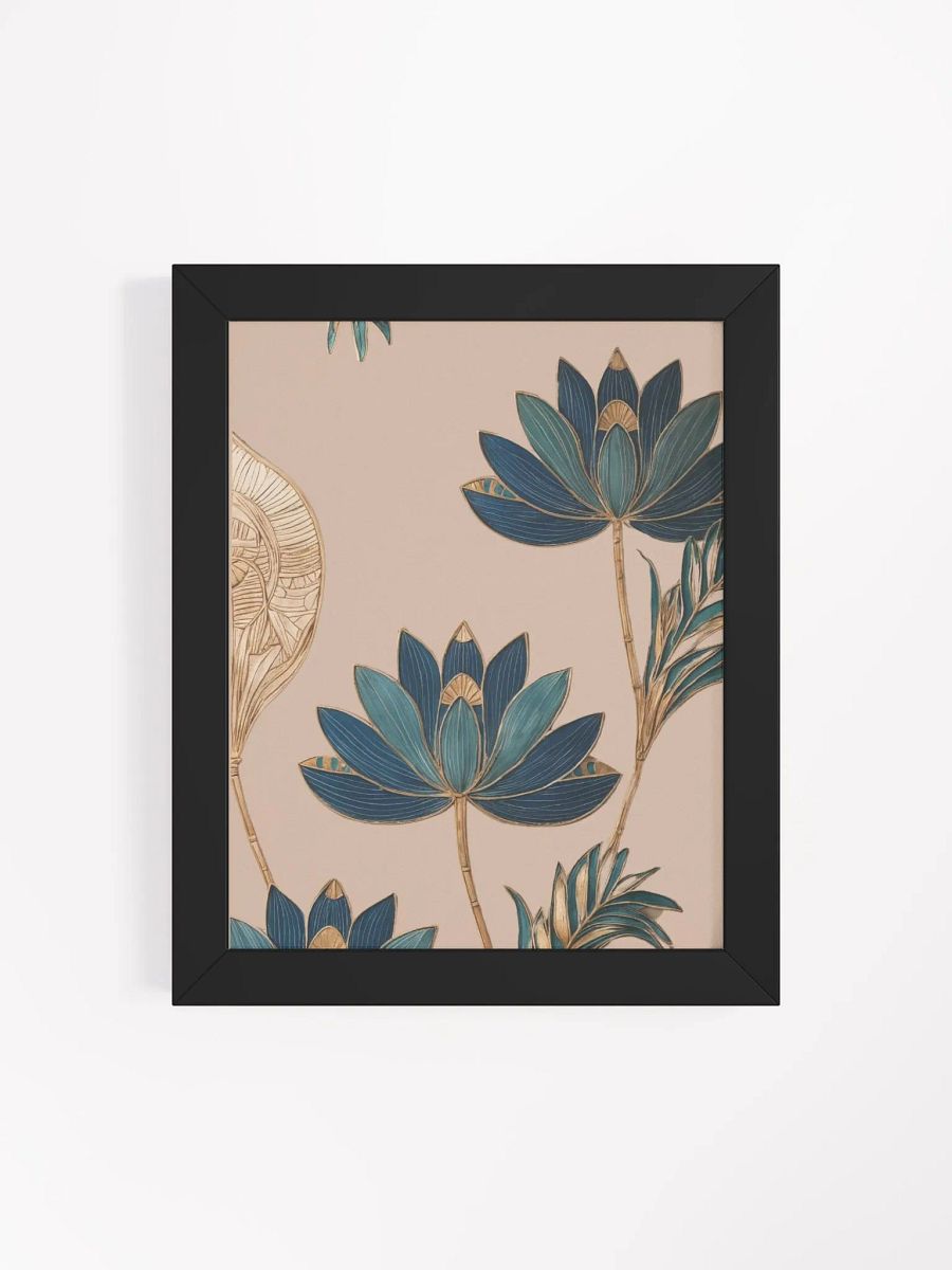 Lotus Serenity – Framed Floral Wall Art in Deep Blue and Gold product image (3)