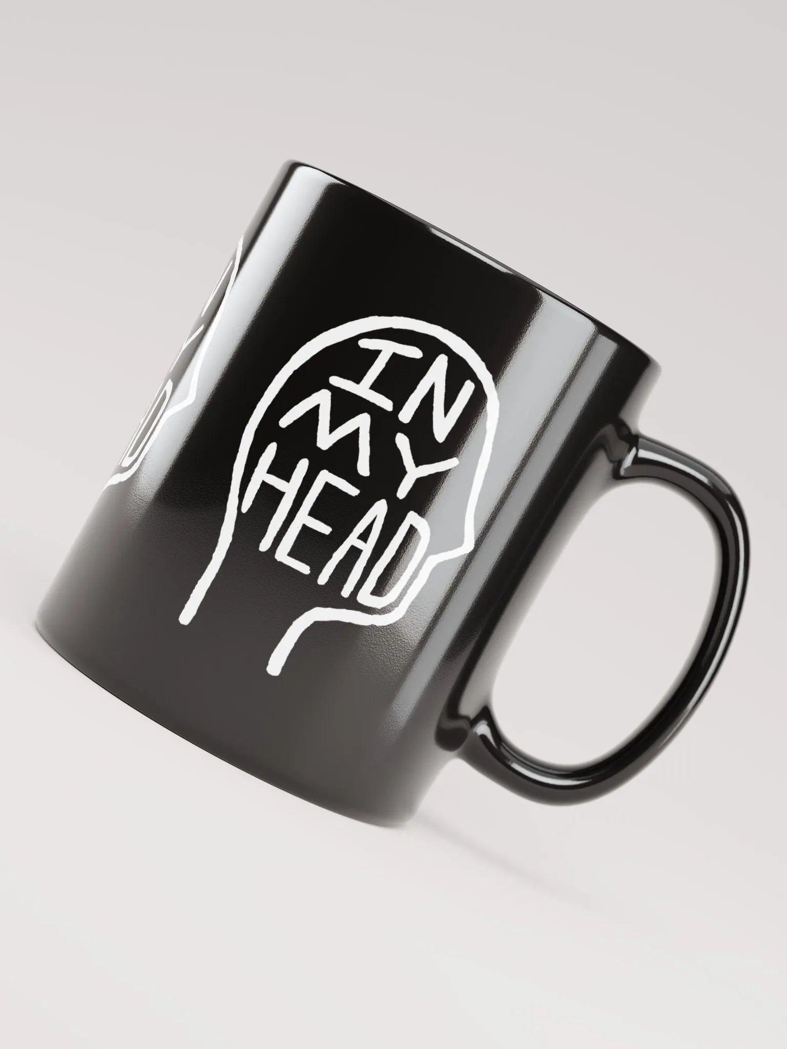 In My Head (white design) black coffee mug product image (3)