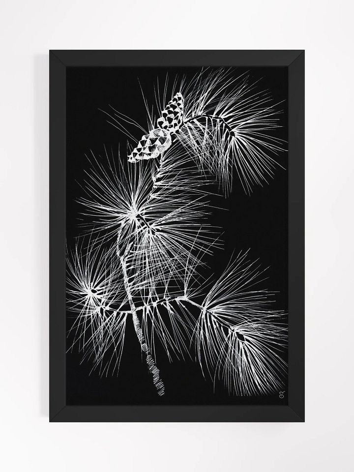 Vibrant Matte Poster in Ayous Wood Frame - Pine Branch and Cones product image (1)