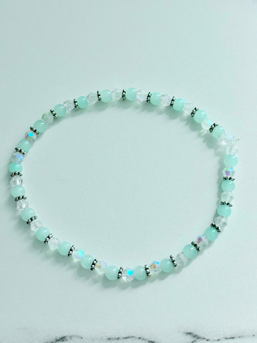 Handmade 8" Turquoise & Metallic Bead Stretch Bracelet | Coastal Charm Jewelry by Monique Faella Designs™ | MFD-00170 product image (3)