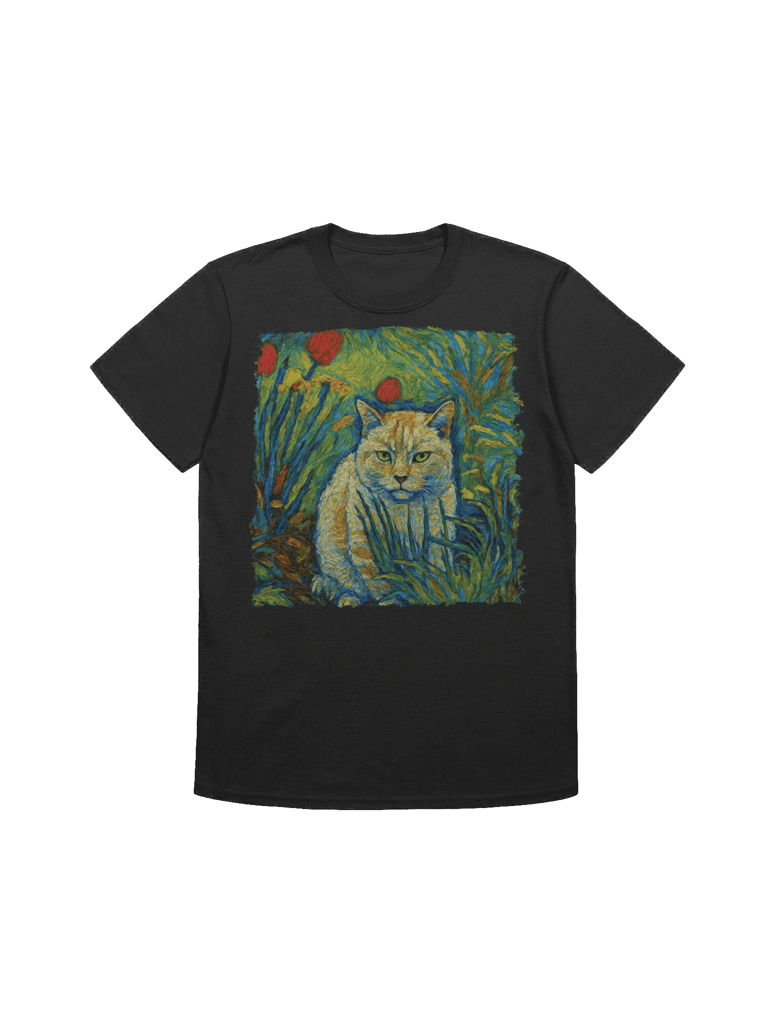 Staring Cat in Garden Van Gogh Style T-Shirt product image (1)