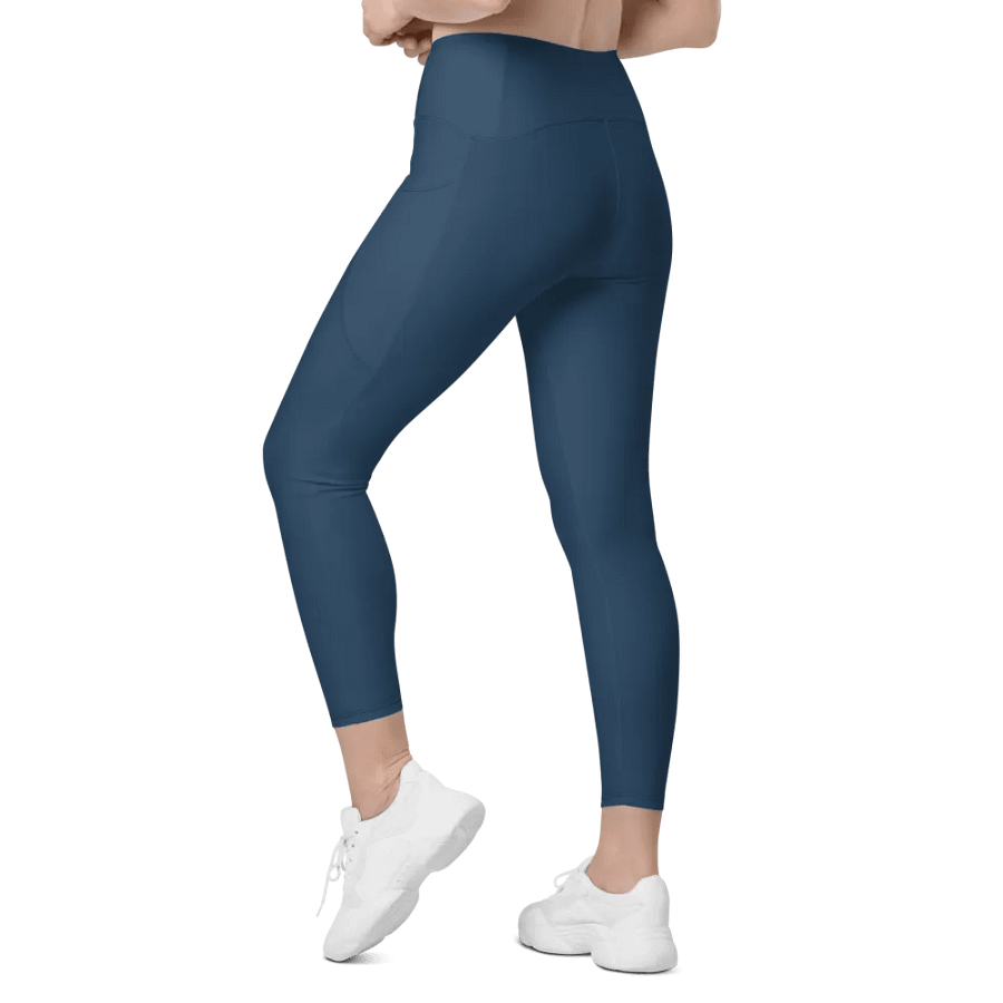 Plain Dark Bluish Gray Light Summer Women's High Waisted Premium Crossover Leggings with Pockets by Treasure Pie product image (12)