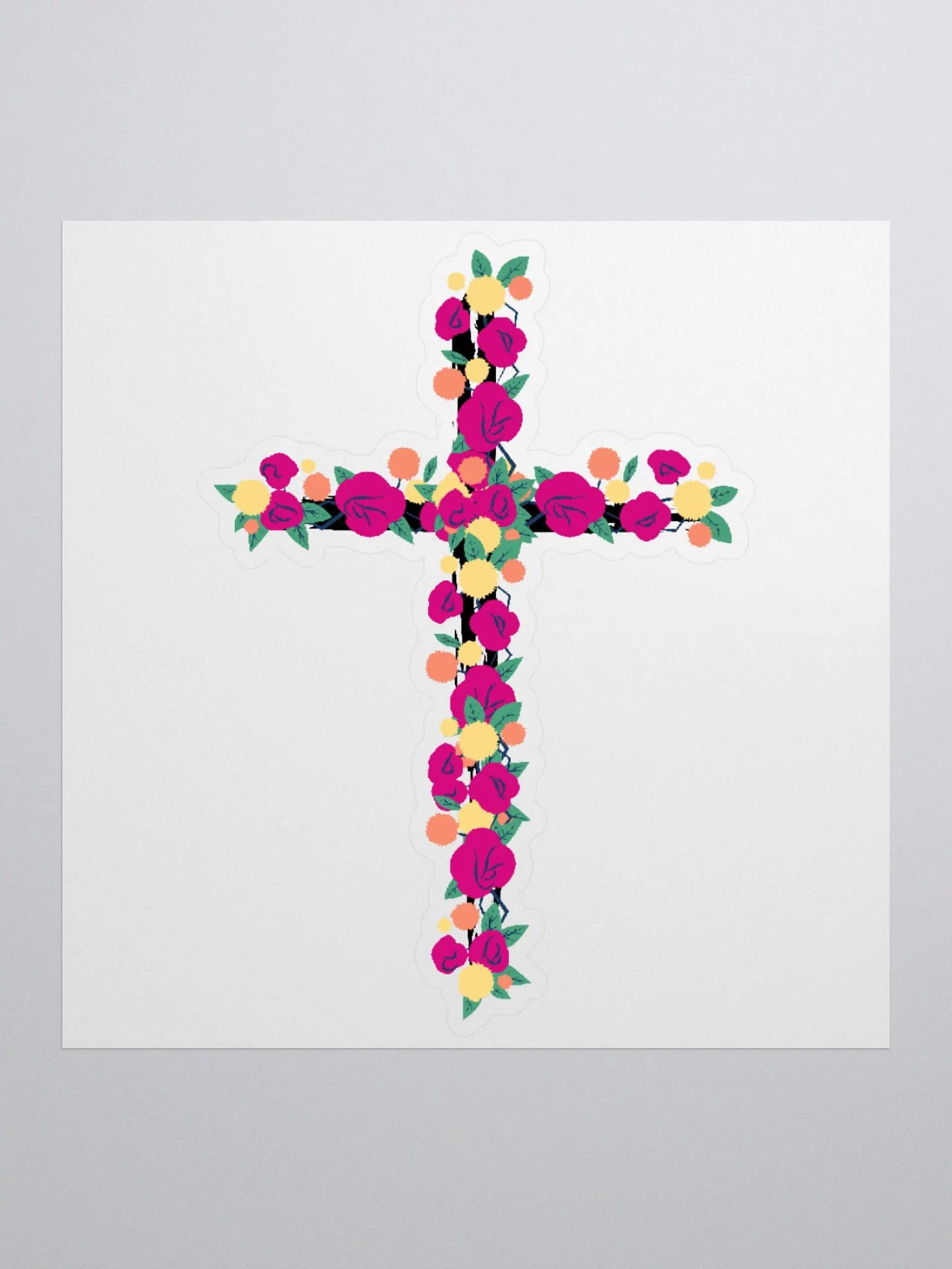 Pink & Yellow Floral Cross Sticker product image (2)