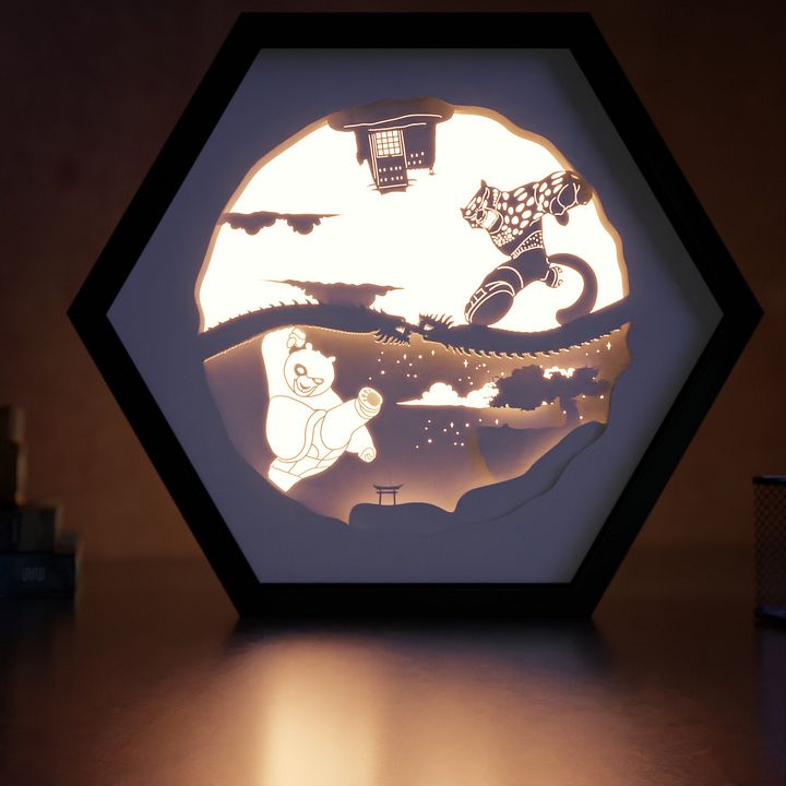 Kung Fu Panda Po Lightbox template (Yin Yang) - PDF PNG SVG DXF + Video product image (1)