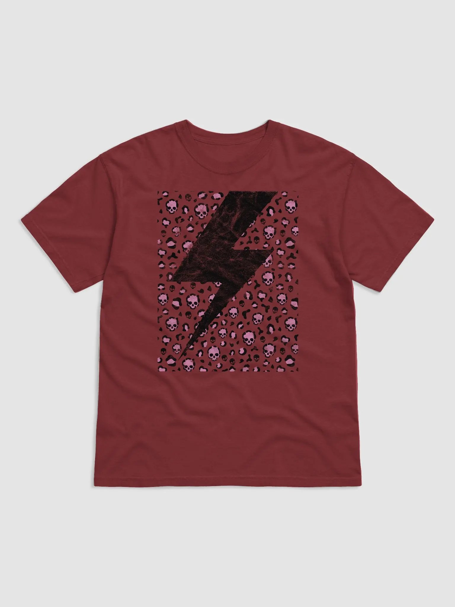 Lightning Bolt on a Leopard Print Pattern of Skulls(Pink) T-Shirt | Trendy Fall and Halloween Design product image (4)