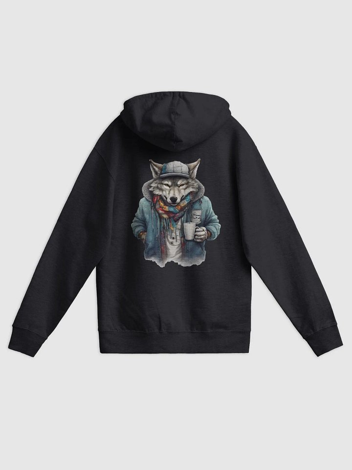 Wolf wearing a jacket holding a cup coffee Hoodie zip product image (2)
