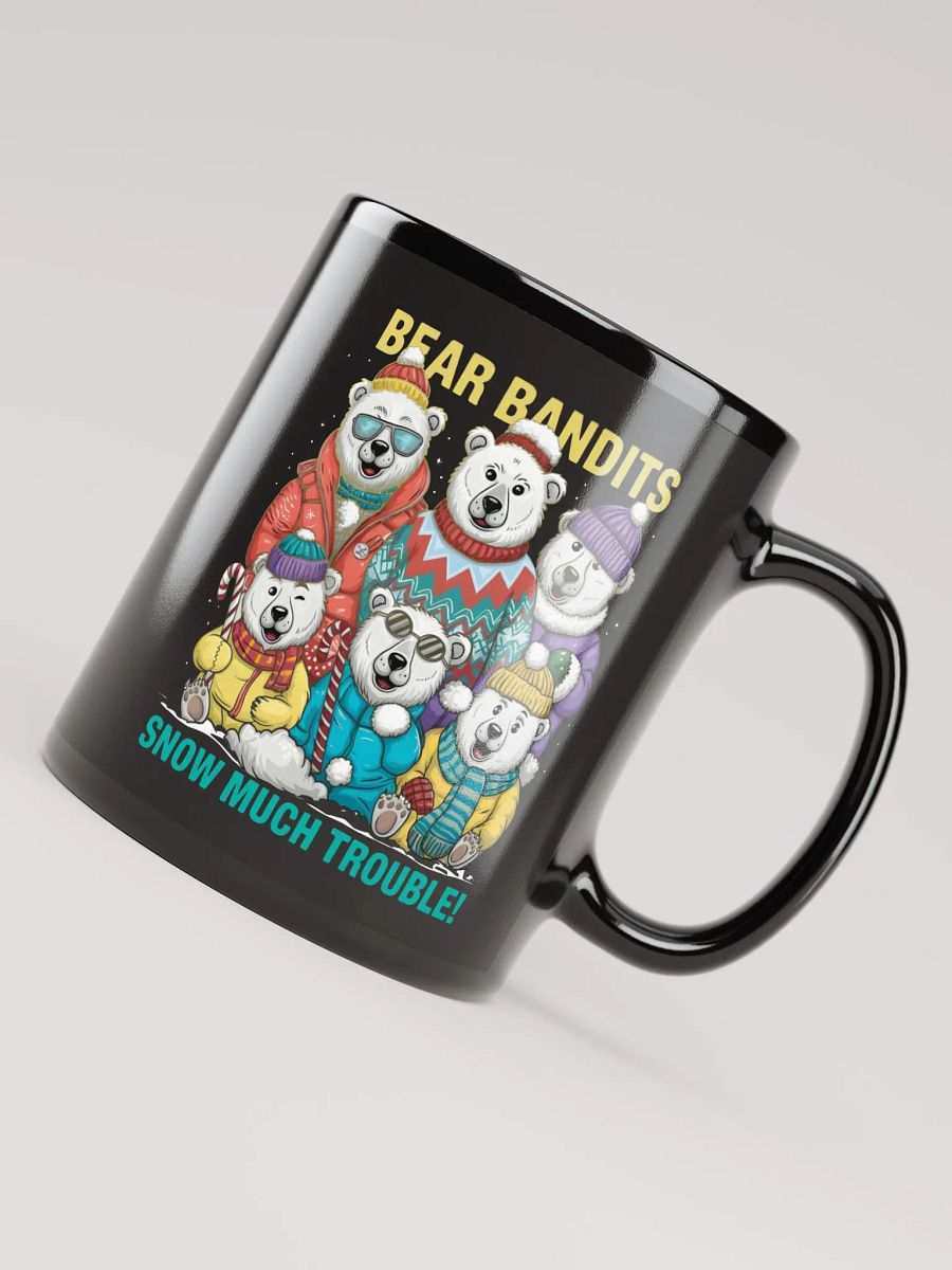 Bear Bandits of the North Black Glossy Mug – Playful Polar Bear Mug product image (8)