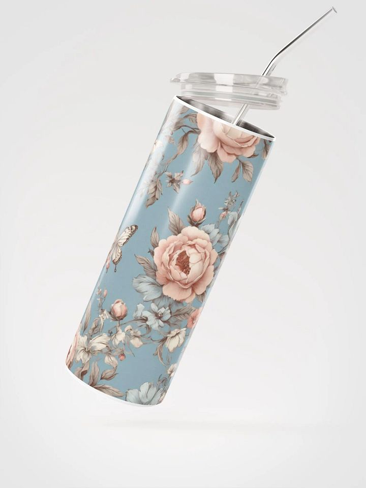Elegant Vintage Blue Coquette Tumbler: Eco-Friendly Stainless Steel with Straw product image (2)