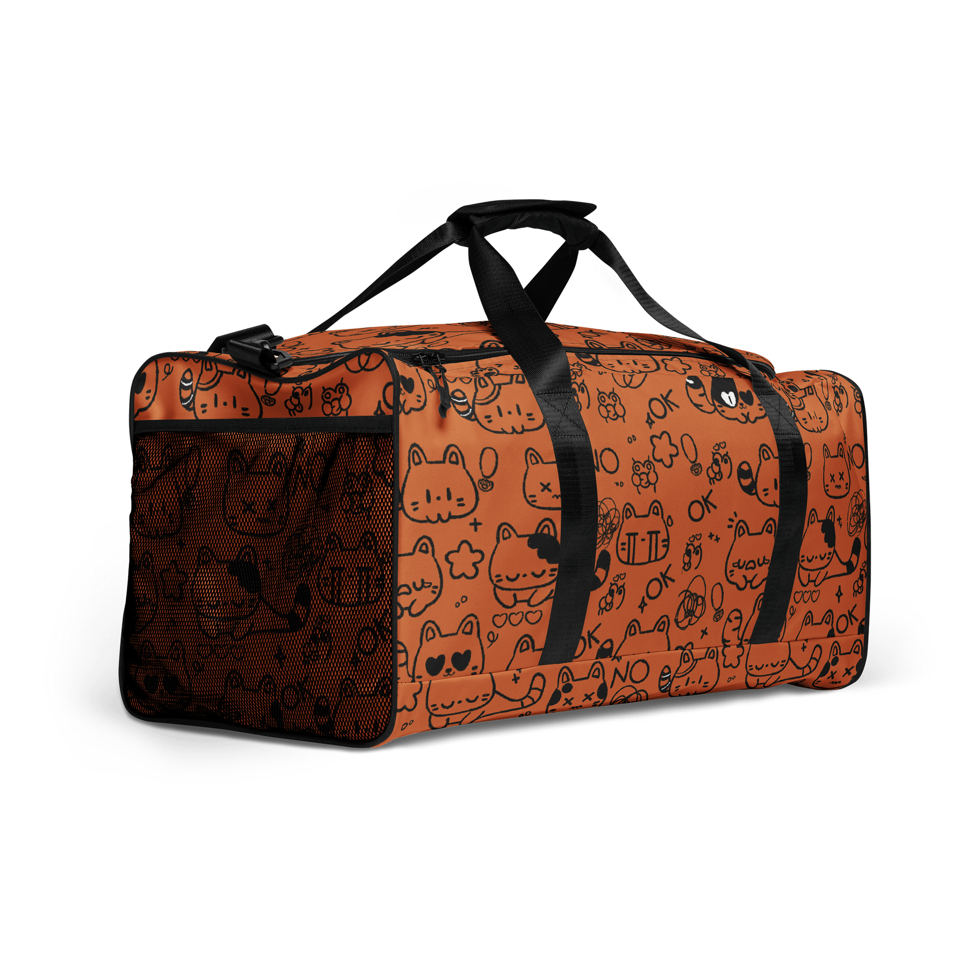 Cute Cat Doodles - Orange Duffle Bag product image (2)