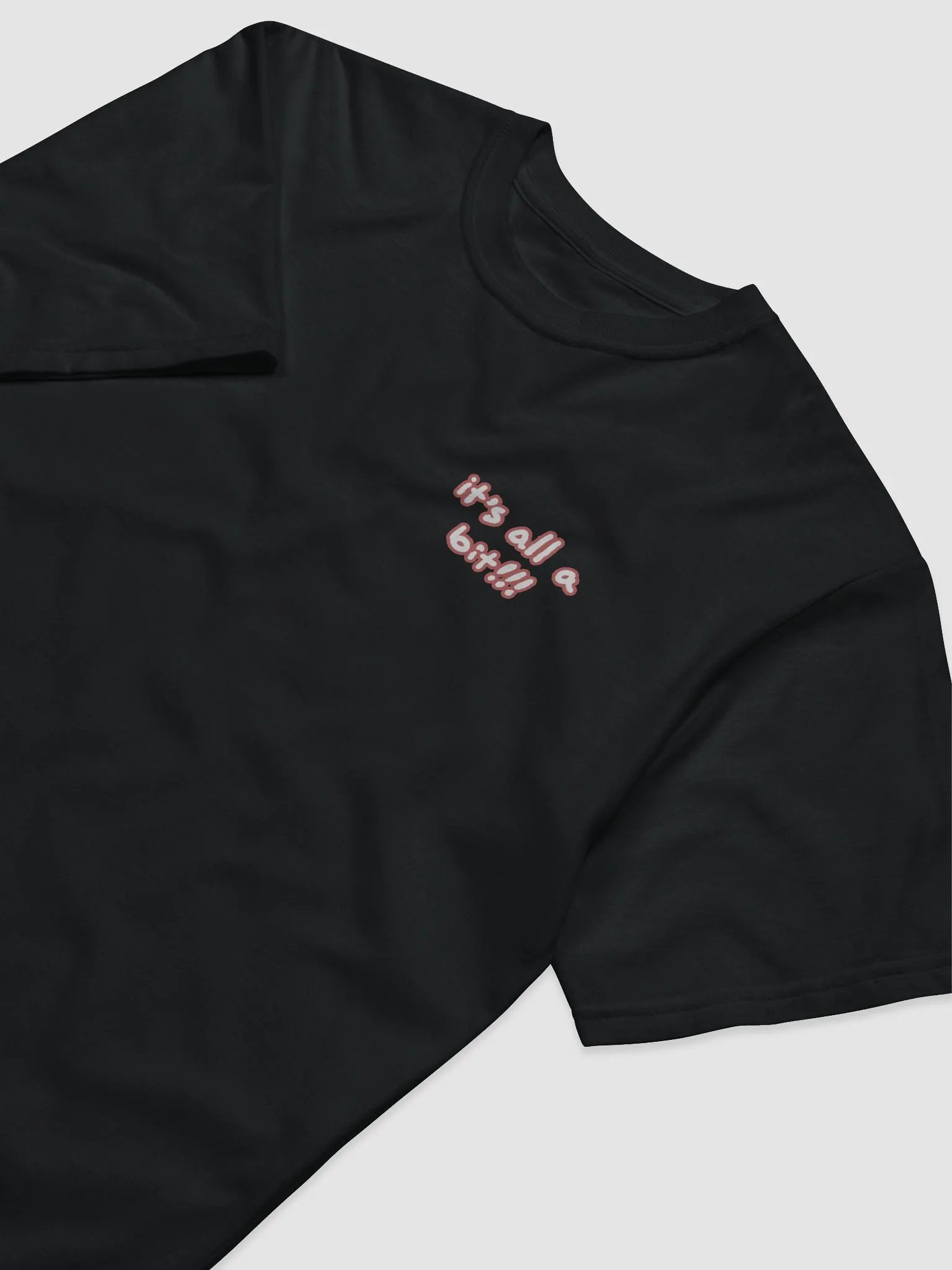 “It’s all a bit!!!” (sm. lined design, #CB5F5F) unisex eco tee product image (5)