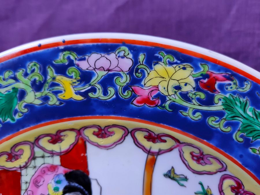 Prato com arte asiática, teatro tradicional, sol nascente, item único, flores, decoração product image (3)