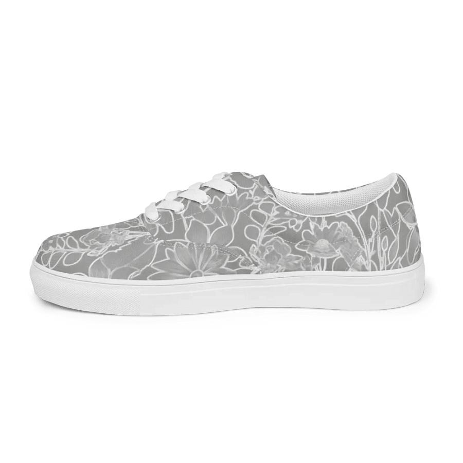 Line art Gray and White Floral/Women's Lace-Up Canvas Shoes by Allcolor product image (8)
