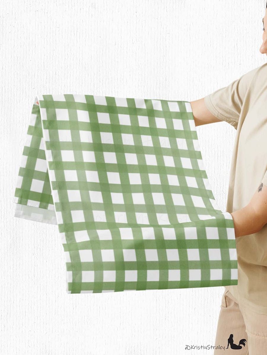 Green Gingham Checker on White Table Runner product image (5)