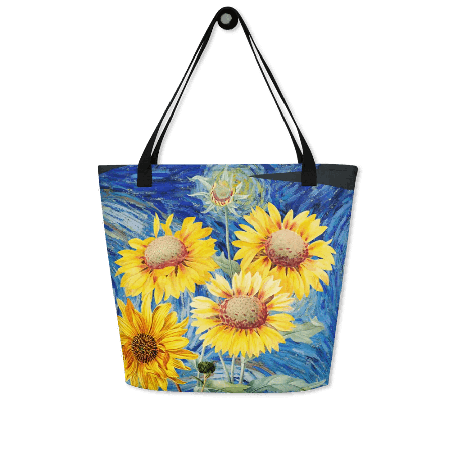 Big printed tote bag with Van Gogh inspired sunflowers and starry night product image (4)