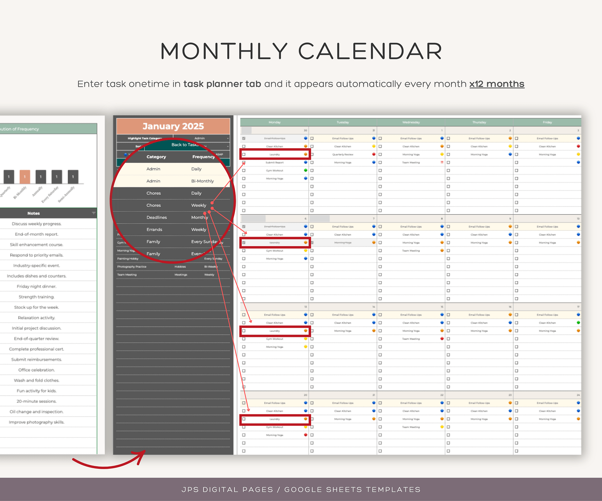 Recurring Task Manager, Google Sheets Template, Dynamic Monthly Calendar product image (6)