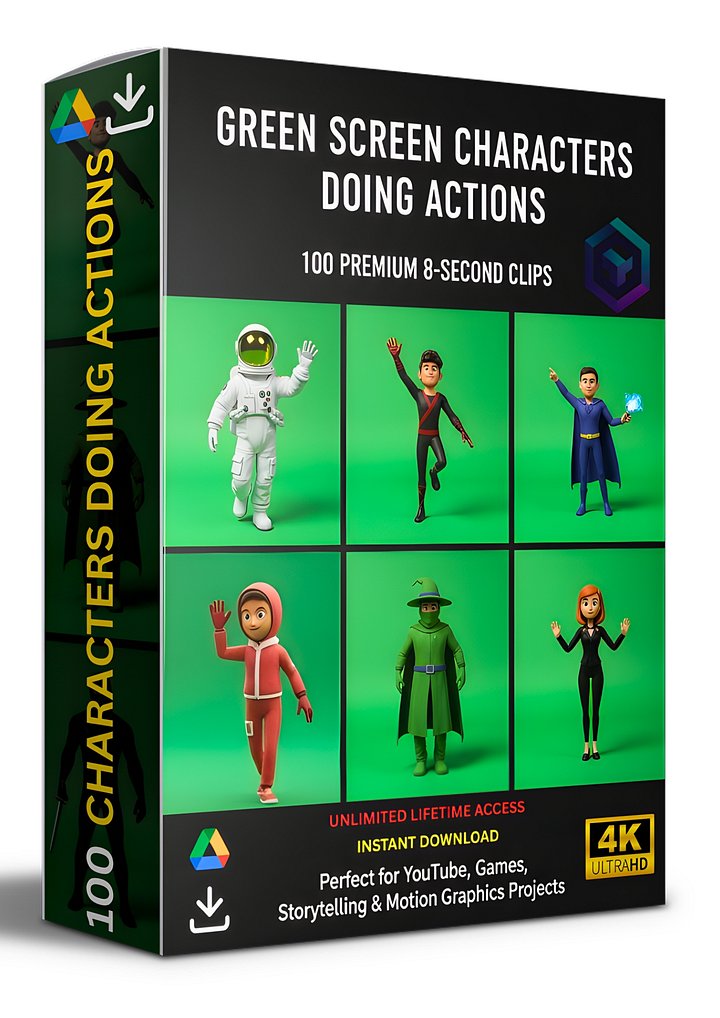 100 DYNAMIC CHARACTERS DOING ACTIONS GREEN SCREEN BUNDLE FOR VIDEO CREATORS product image (1)