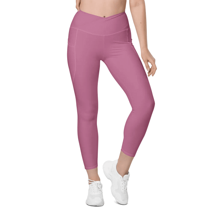 Plain Medium Dark Carnation Pink True Summer Women's High Waisted Premium Crossover Leggings with Pockets by Treasure Pie product image (2)