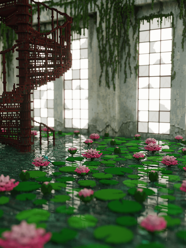 Lotus in the wild 🌙 Voxel art wallpapers product image (1)