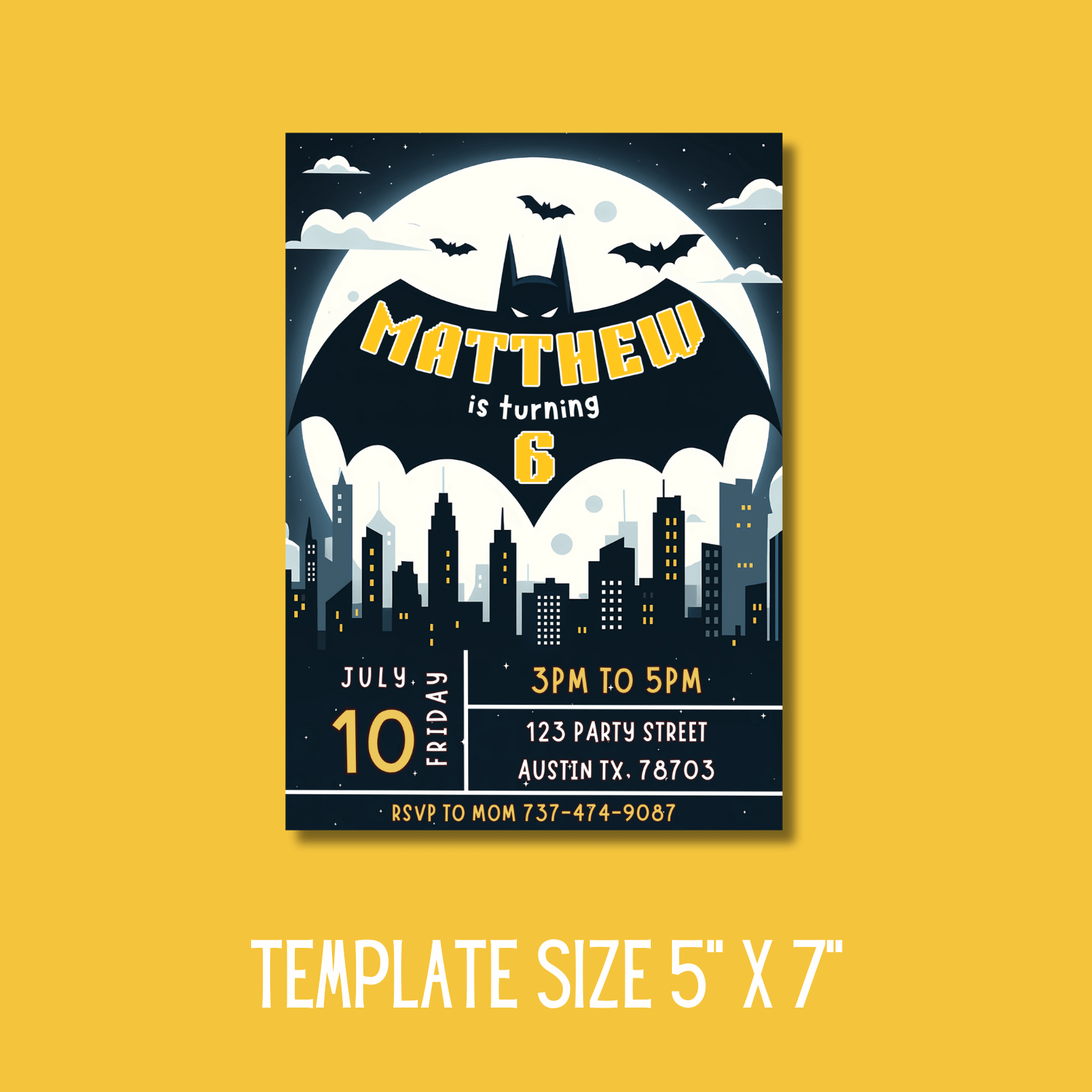 Batman Birthday Invitation | Superhero Party Invite | Editable Canva Template | Digital & Printable Boy Birthday Invite product image (3)