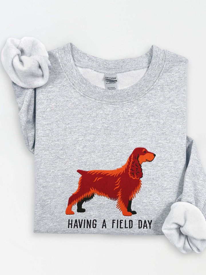 Having a Field Day Sweatshirt (Embroidered) of a Field Spaniel(Liver & Tan) product image (1)