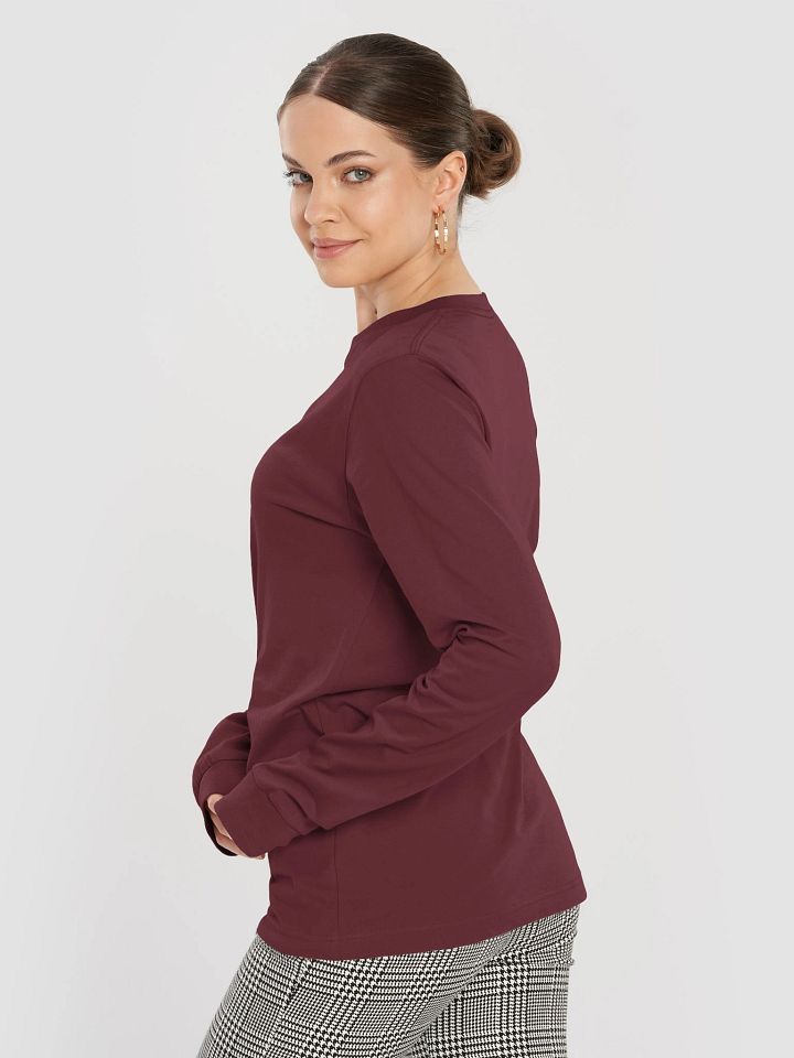 Plain Color Maroon Long Sleeve T-Shirt product image (2)