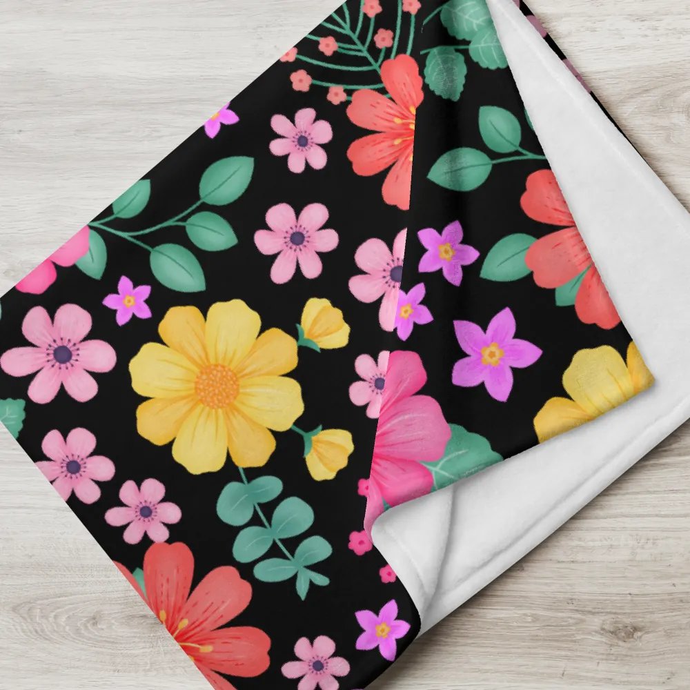 Vibrant Floral Blooms Pink Yellow Orange Blanket - Black product image (6)