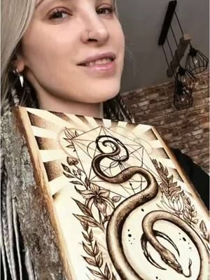 Serpent pyrography art 🔥 Commissioned piece that I put a lot of intention and love into ❤️‍🔥 #pyrography #pyrographyart #woodburning #handmade #woodart #artprocess #artvideo #handcrafted #serpent #snake #artwork 