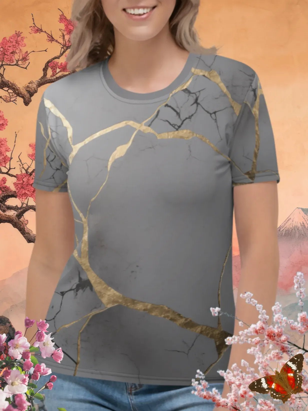 Grey & Gold Kintsugi Print T-Shirt product image (1)