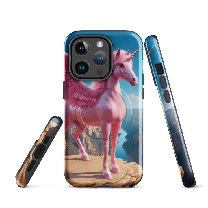 MagSafe® Tough Case for iPhone® | Celestial Grace: AI-Designed Pink Unicorn Pegasus product image (3)