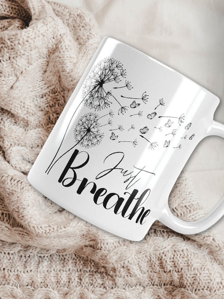 Just Breathe Black Dandelion Ceramic Mug product image (1)