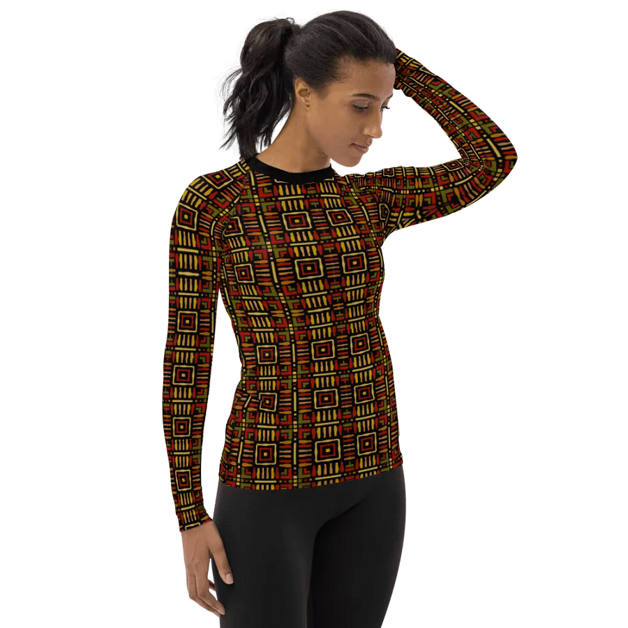 Flat African Pattern Design, Women's All-Over Print Rash Guard | UPF 50+ | 82% Polyester product image (5)