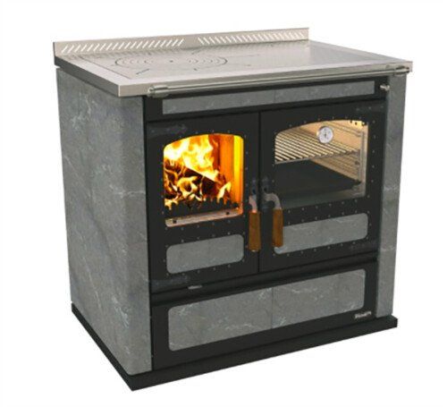 Rizzoli LT90 Rustik Thermal Soapstone, LH Flue, Black Doors Wood Burning Cookstove product image (1)