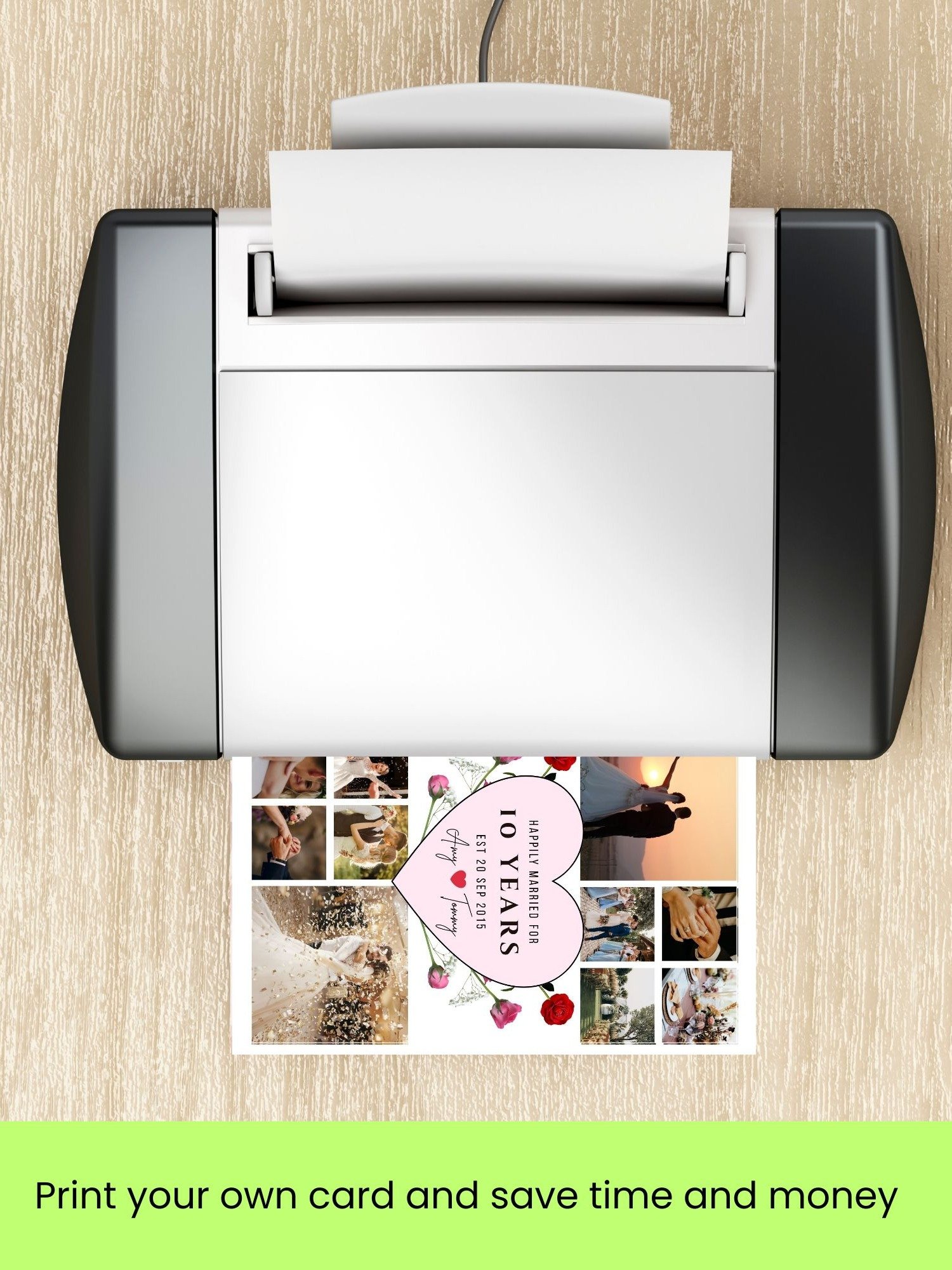 Pink Heart With Roses Anniversary Photo Card Template product image (9)