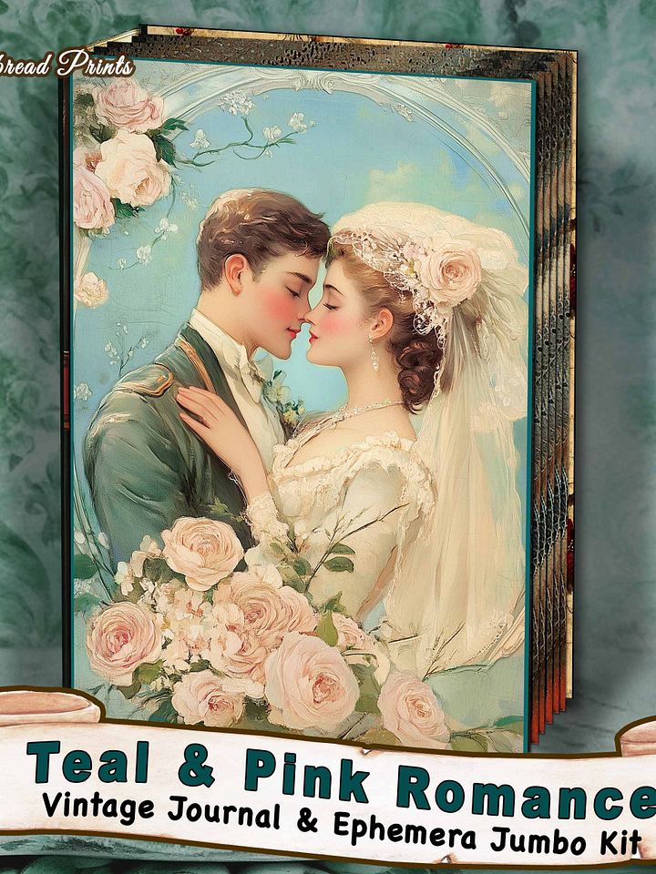 Teal & Pink Romance Journal & Ephemera Kit Digital Download only product image (1)